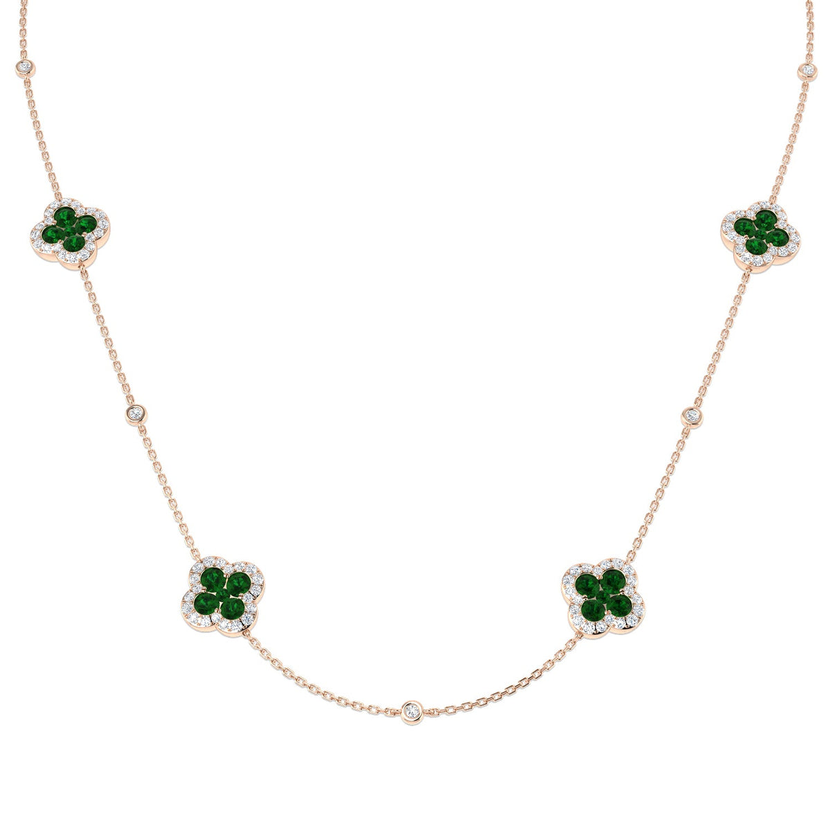 Emerald Flower Diamond Necklace - Luxury Clover Design in 10K/14K gold and platinum with certified lab-grown or natural diamonds