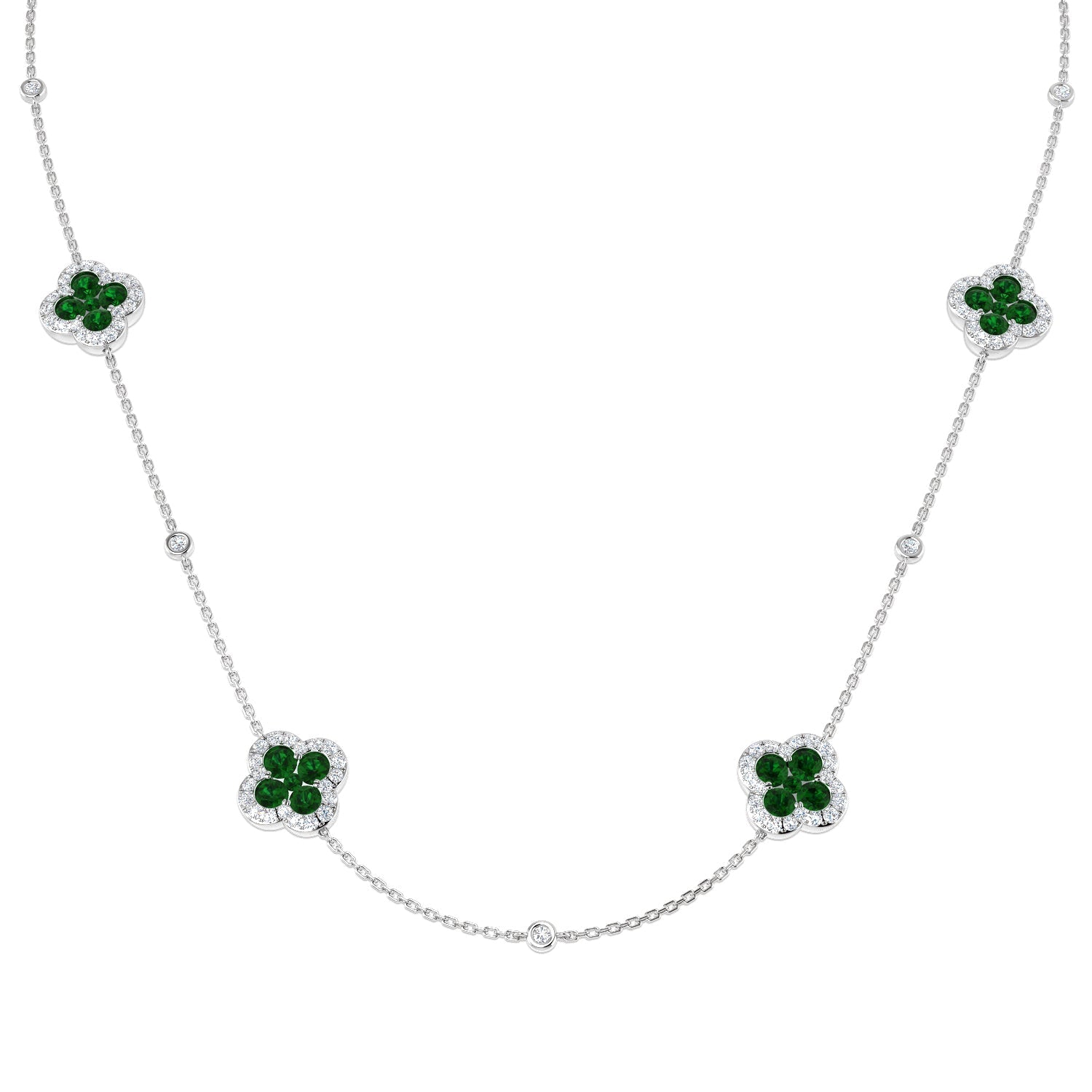 Emerald Flower Diamond Necklace - Luxury Clover Design in 10K/14K gold and platinum with certified lab-grown or natural diamonds
