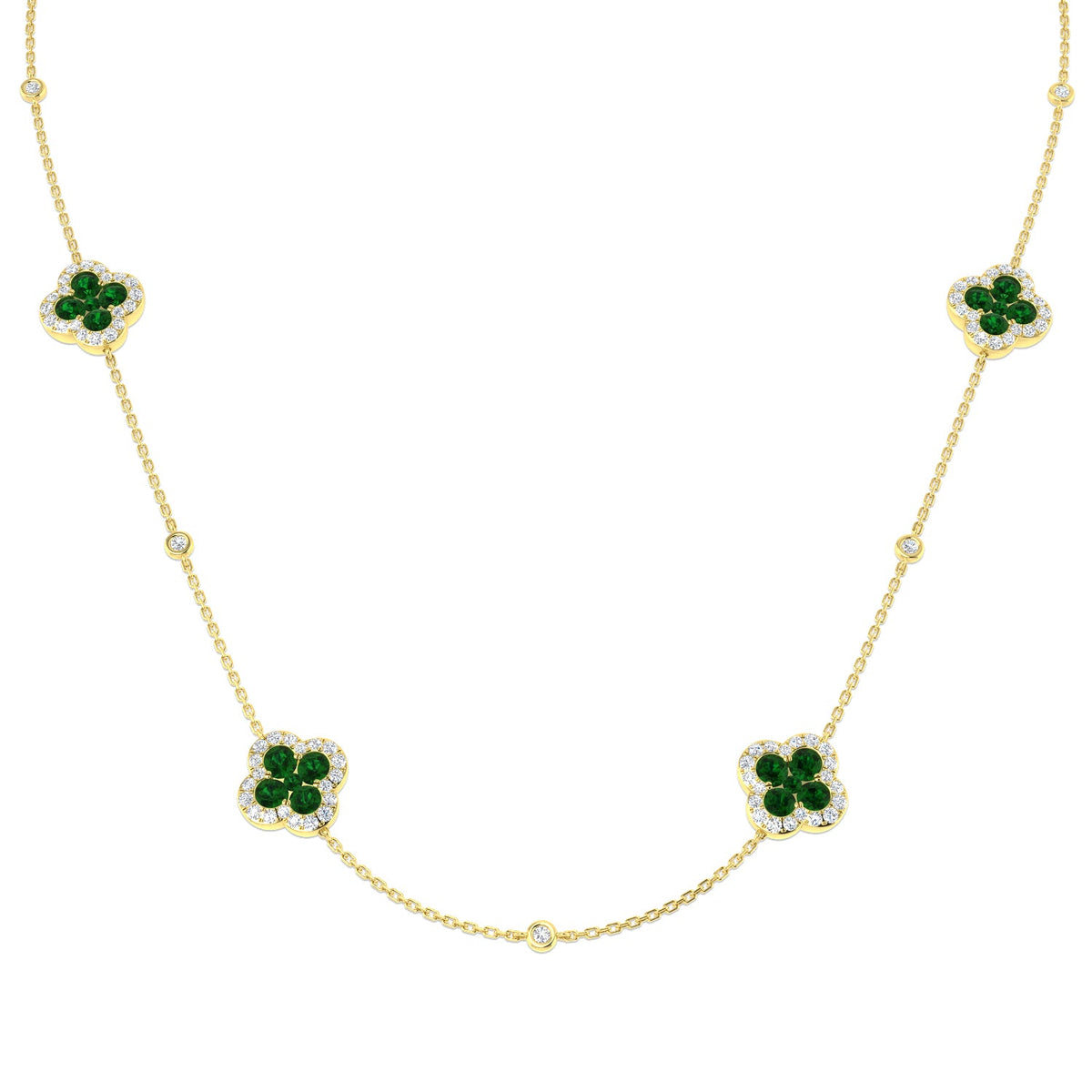 Emerald Flower Diamond Necklace - Luxury Clover Design in 10K/14K gold and platinum with certified lab-grown or natural diamonds