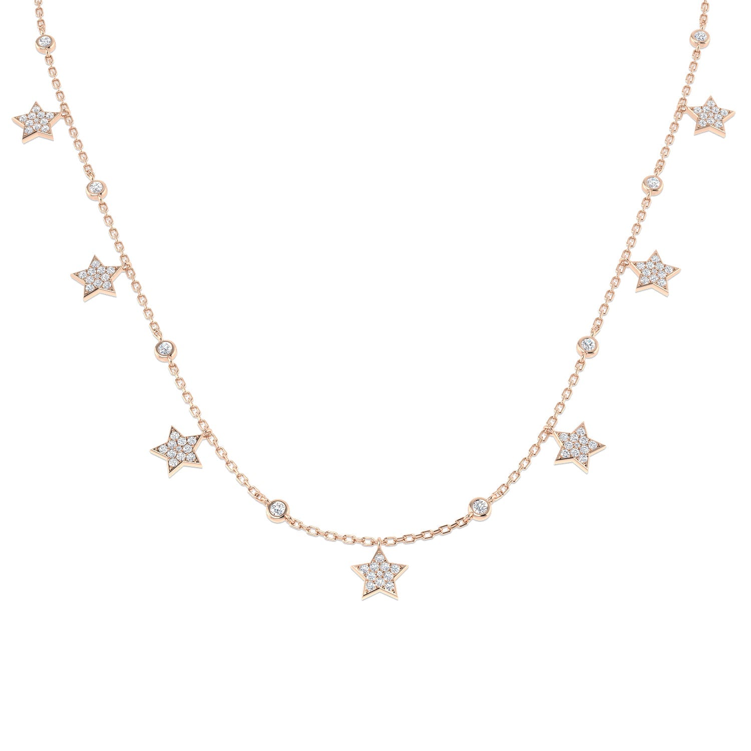 Diamond Necklace with Star Design in 10K/14K gold and platinum with certified lab-grown or natural diamonds