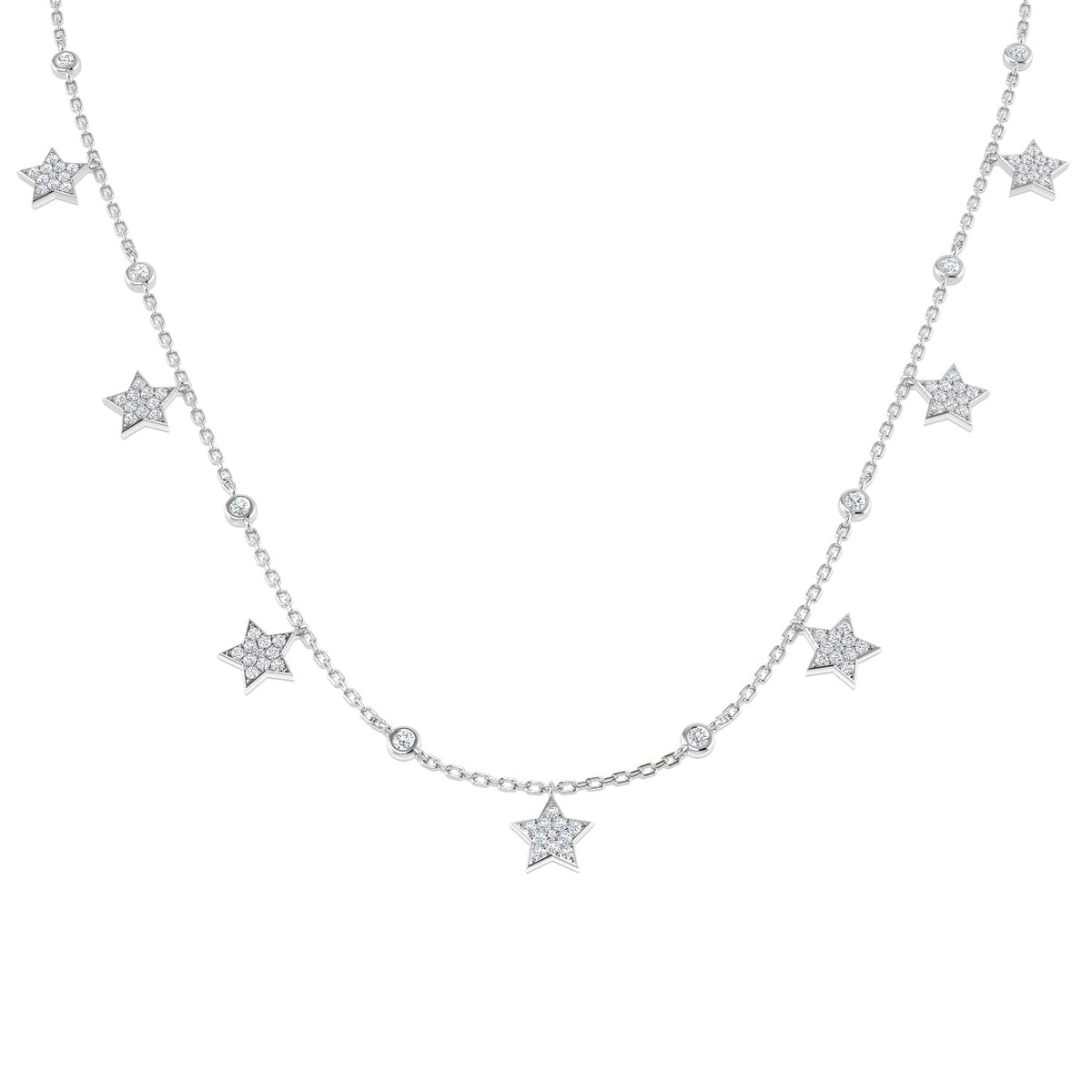 Diamond Necklace with Star Design in 10K/14K gold and platinum with certified lab-grown or natural diamonds