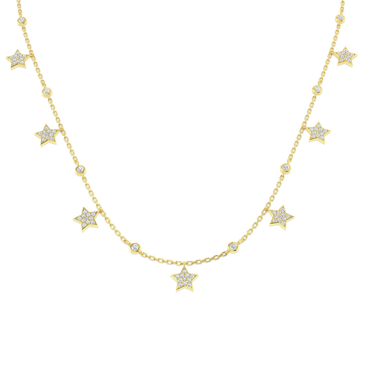 Diamond Necklace with Star Design in 10K/14K gold and platinum with certified lab-grown or natural diamonds