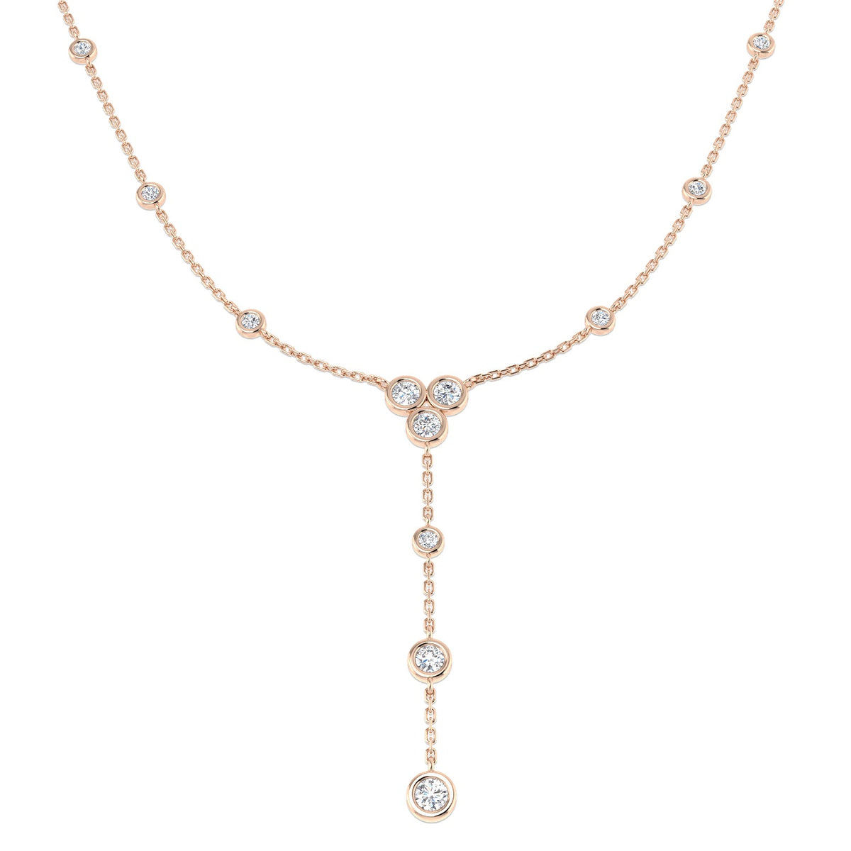 Bezel Set Diamond Y-Drop Necklace in 10K/14K gold and platinum with certified lab-grown or natural diamonds