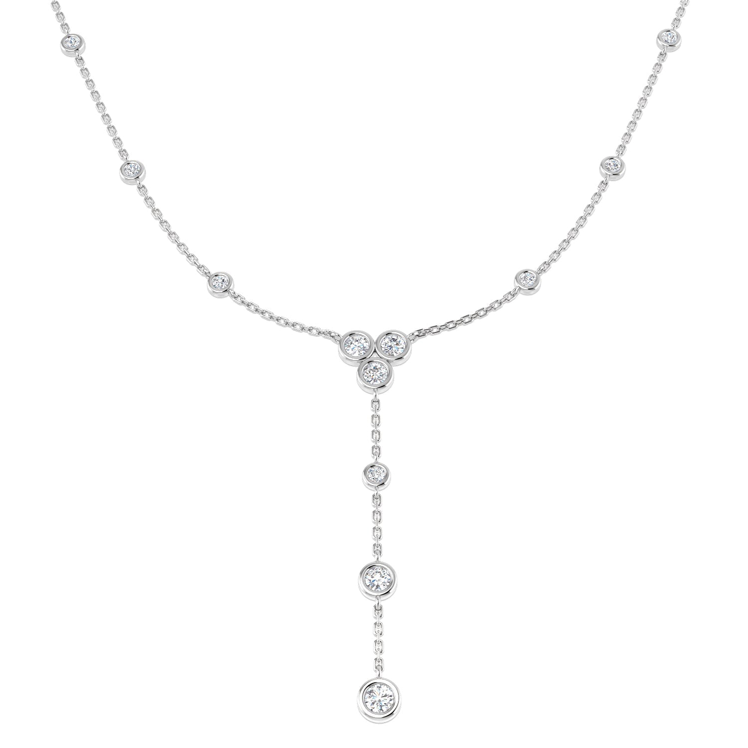 Bezel Set Diamond Y-Drop Necklace in 10K/14K gold and platinum with certified lab-grown or natural diamonds