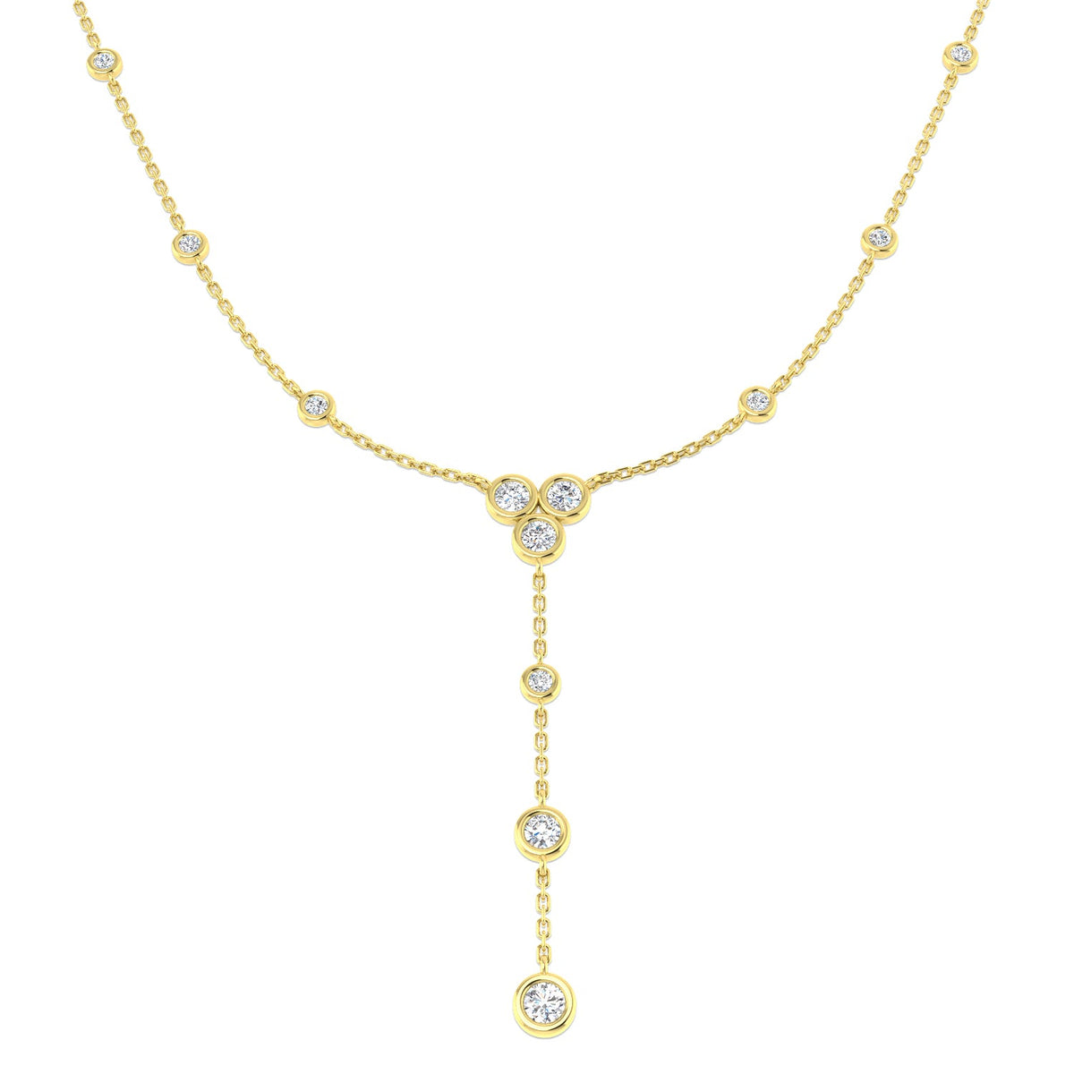 Bezel Set Diamond Y-Drop Necklace in 10K/14K gold and platinum with certified lab-grown or natural diamonds