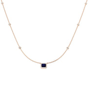 Emerald Cut Blue Sapphire Halo Station Necklace in in 10K/14K gold and platinum with certified lab-grown or natural diamonds
