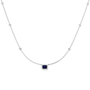 Emerald Cut Blue Sapphire Halo Station Necklace in in 10K/14K gold and platinum with certified lab-grown or natural diamonds