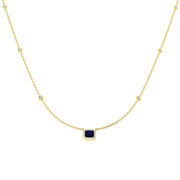 Emerald Cut Blue Sapphire Halo Station Necklace in in 10K/14K gold and platinum with certified lab-grown or natural diamonds