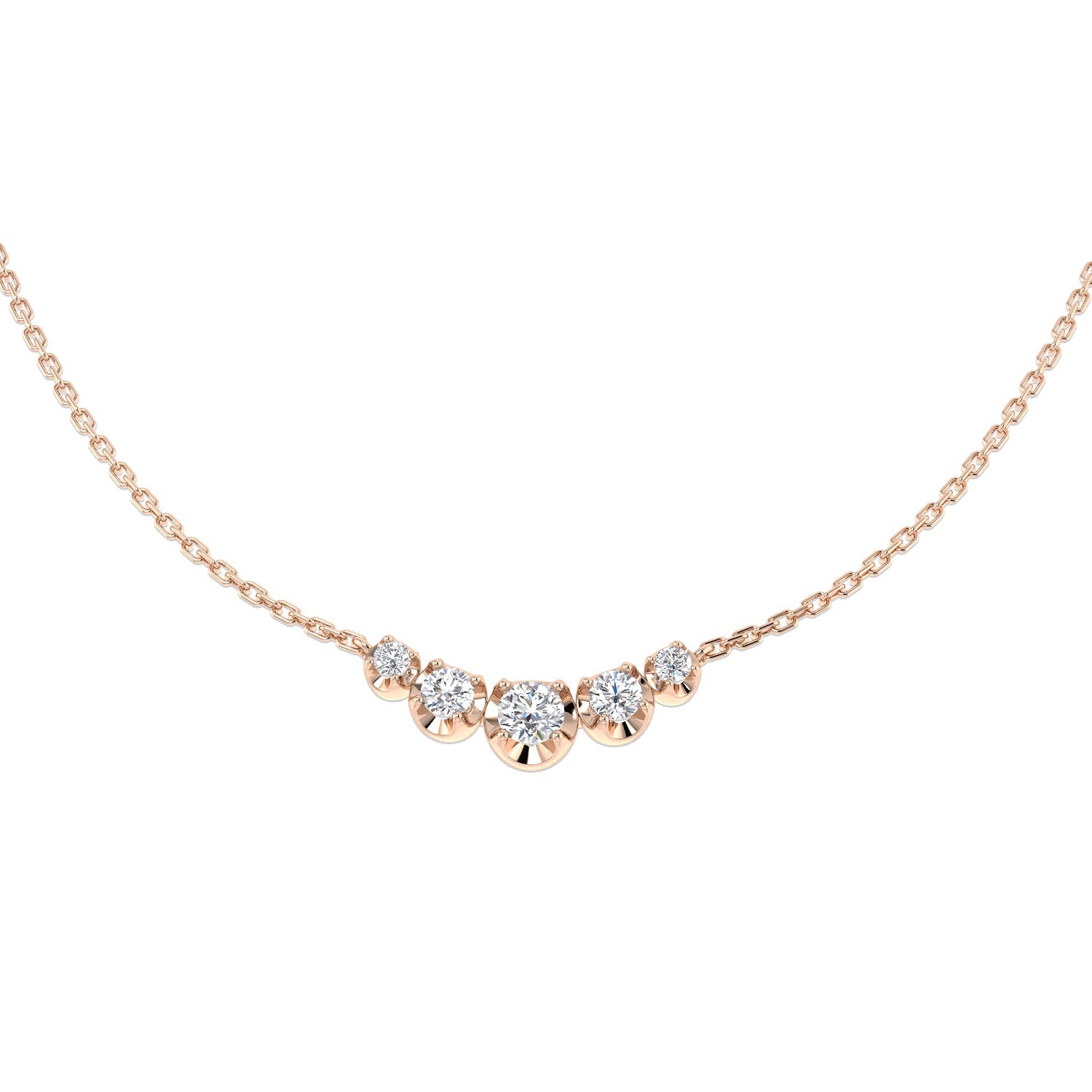 Lab Grown 5 Stone Diamond Necklace Curved Graduated Design in Gold & in 10K/14K gold and platinum with certified lab-grown or natural diamonds