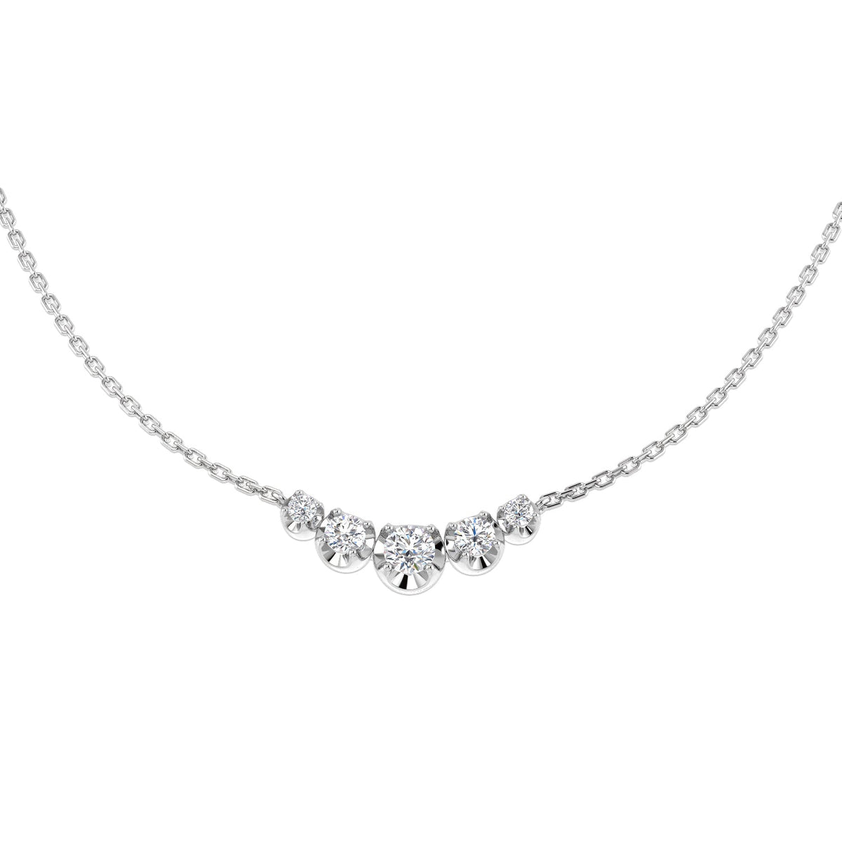 Lab Grown 5 Stone Diamond Necklace Curved Graduated Design in Gold & in 10K/14K gold and platinum with certified lab-grown or natural diamonds
