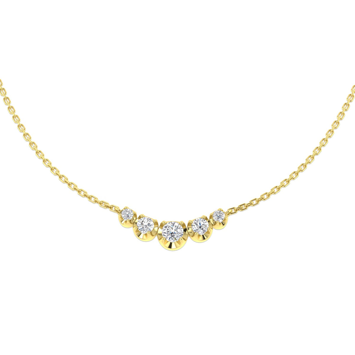 Lab Grown 5 Stone Diamond Necklace Curved Graduated Design in Gold & in 10K/14K gold and platinum with certified lab-grown or natural diamonds