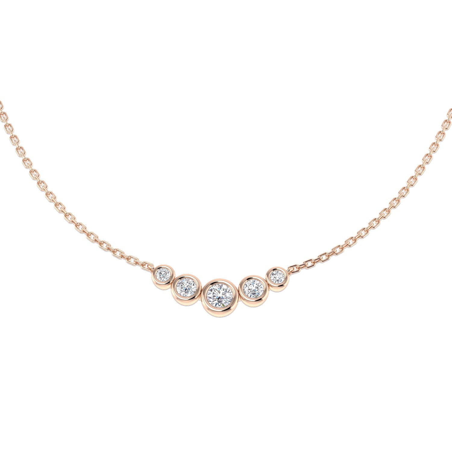 Lab Grown Bezel Set Diamond Necklace Curved Design in Gold & in 10K/14K gold and platinum with certified lab-grown or natural diamonds