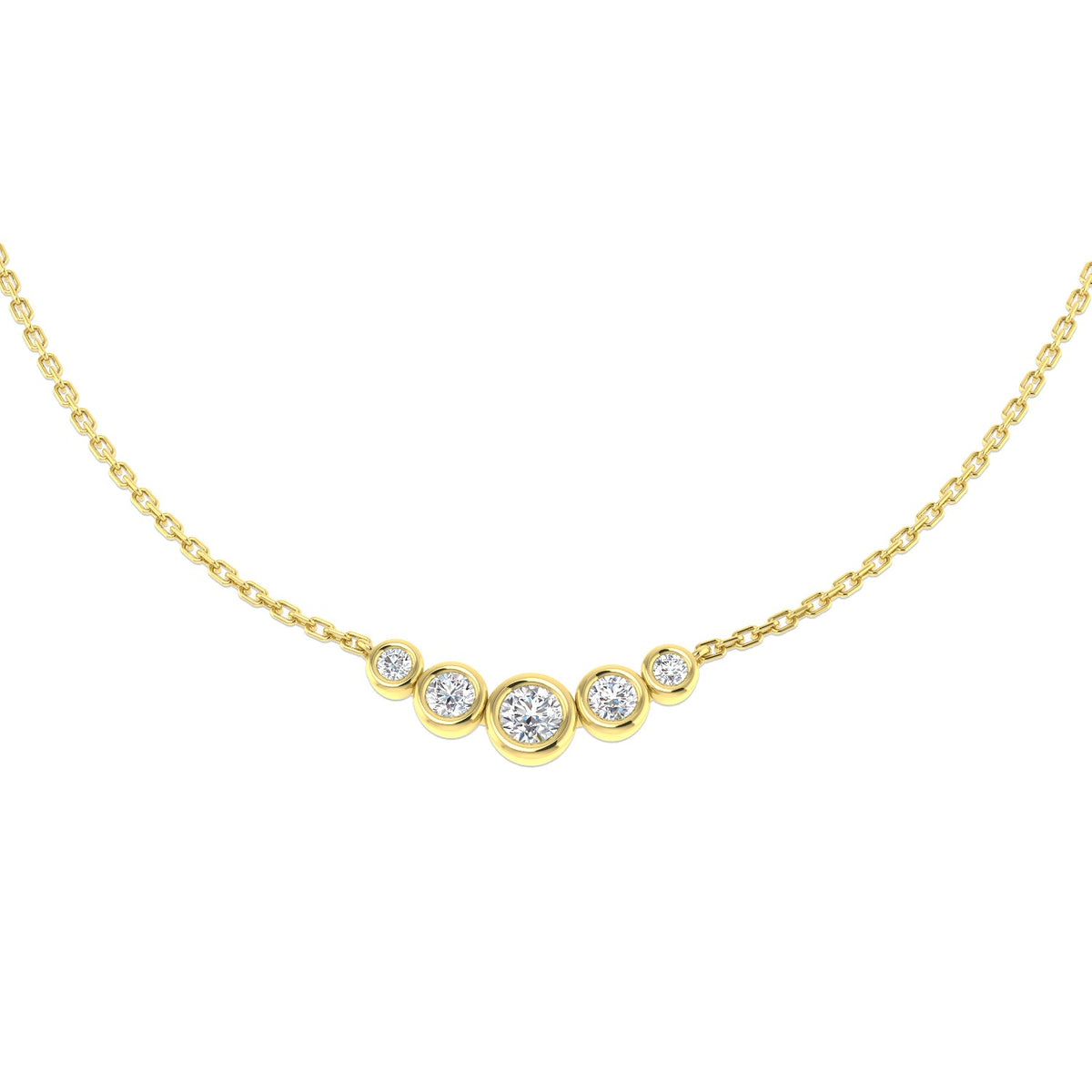 Lab Grown Bezel Set Diamond Necklace Curved Design in Gold & in 10K/14K gold and platinum with certified lab-grown or natural diamonds