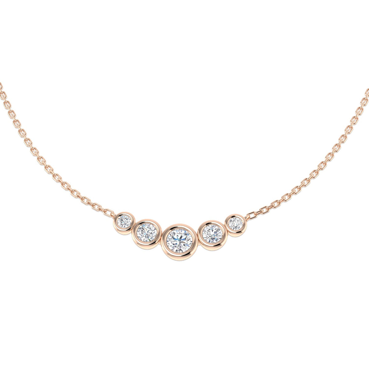 Lab Grown Bezel Set Diamond Necklace Curved Design in Gold & in 10K/14K gold and platinum with certified lab-grown or natural diamonds