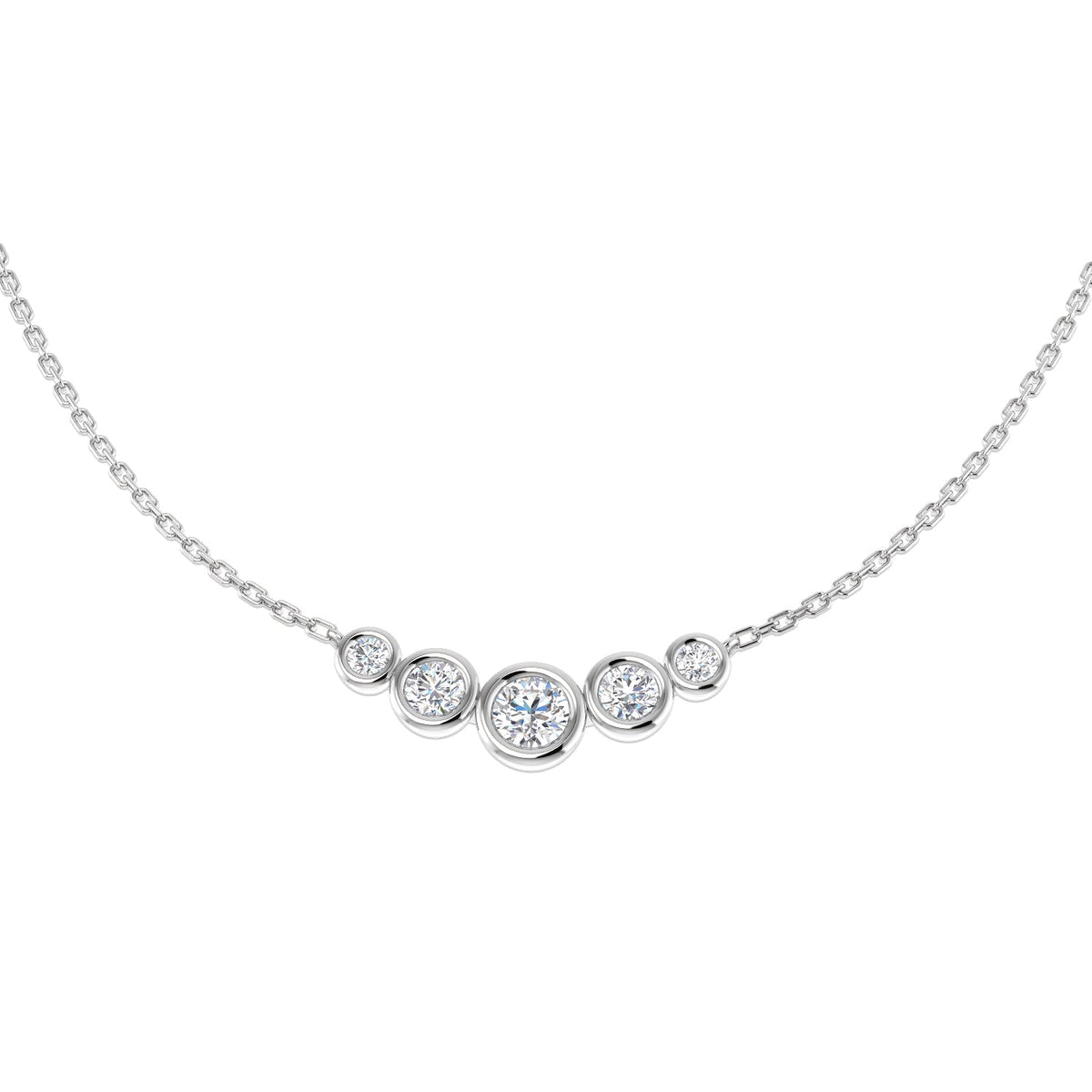 Lab Grown Bezel Set Diamond Necklace Curved Design in Gold & in 10K/14K gold and platinum with certified lab-grown or natural diamonds