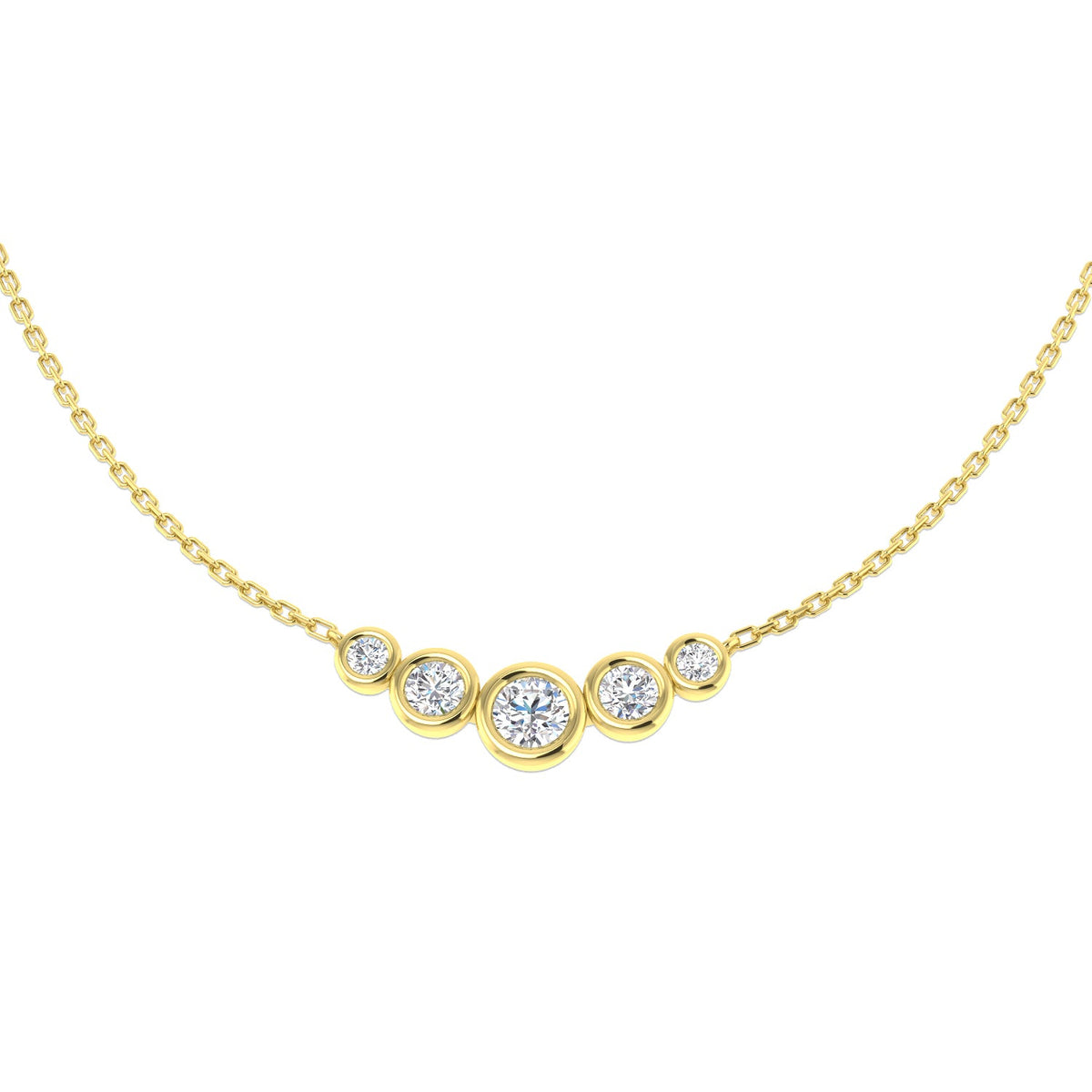 Lab Grown Bezel Set Diamond Necklace Curved Design in Gold & in 10K/14K gold and platinum with certified lab-grown or natural diamonds