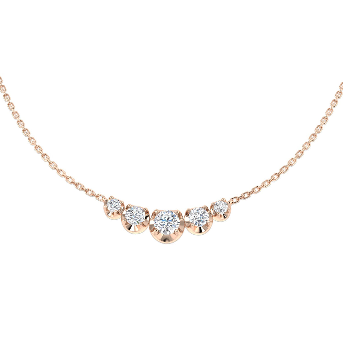 Lab Grown 5 Stone Diamond Necklace Curved Graduated Design in Gold & in 10K/14K gold and platinum with certified lab-grown or natural diamonds