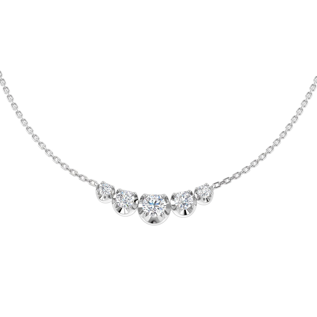 Lab Grown 5 Stone Diamond Necklace Curved Graduated Design in Gold & in 10K/14K gold and platinum with certified lab-grown or natural diamonds