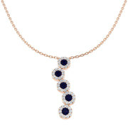 Blue Sapphire & Diamond Five Stone Drop Pendant Necklace - UK Made in 10K/14K gold and platinum with certified lab-grown or natural diamonds