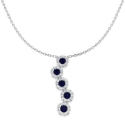 Blue Sapphire & Diamond Five Stone Drop Pendant Necklace - UK Made in 10K/14K gold and platinum with certified lab-grown or natural diamonds