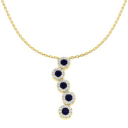 Blue Sapphire & Diamond Five Stone Drop Pendant Necklace - UK Made in 10K/14K gold and platinum with certified lab-grown or natural diamonds