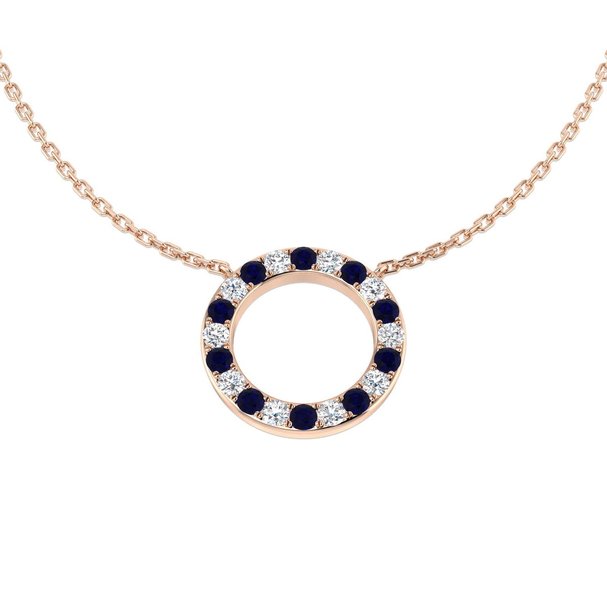 Blue Sapphire & Diamond Eternity Circle Pendant Necklace in in 10K/14K gold and platinum with certified lab-grown or natural diamonds
