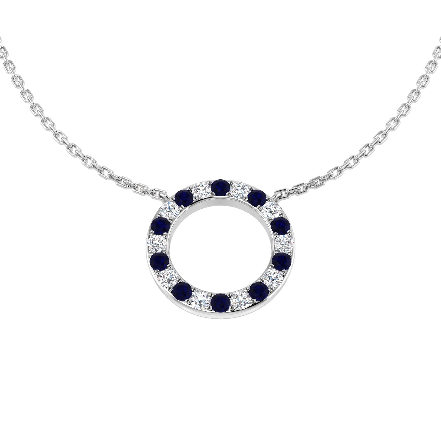 Blue Sapphire & Diamond Eternity Circle Pendant Necklace in in 10K/14K gold and platinum with certified lab-grown or natural diamonds