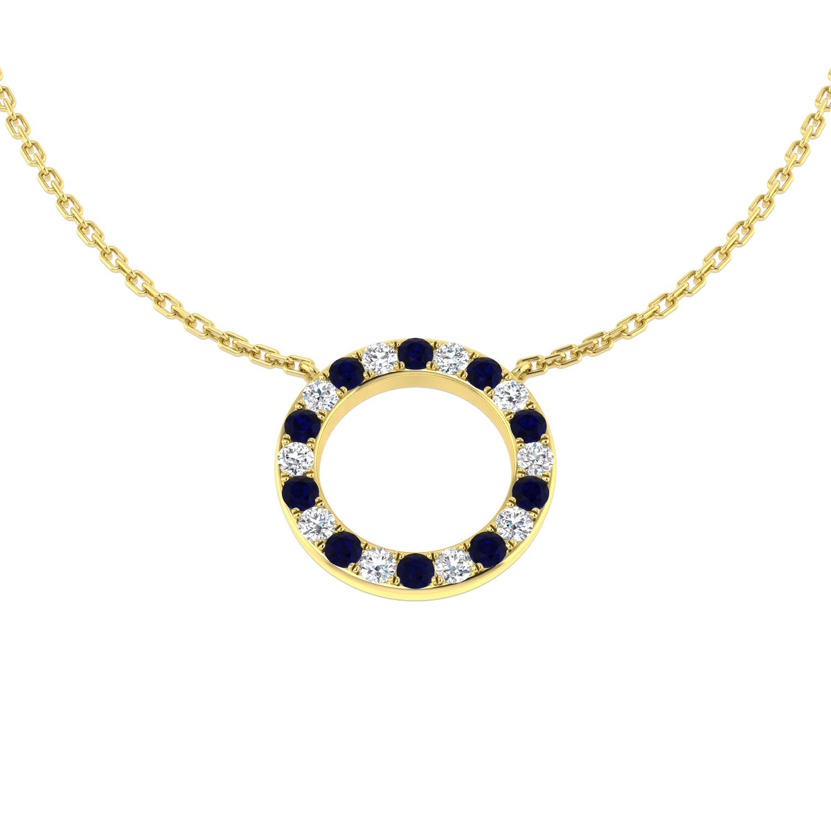 Blue Sapphire & Diamond Eternity Circle Pendant Necklace in in 10K/14K gold and platinum with certified lab-grown or natural diamonds