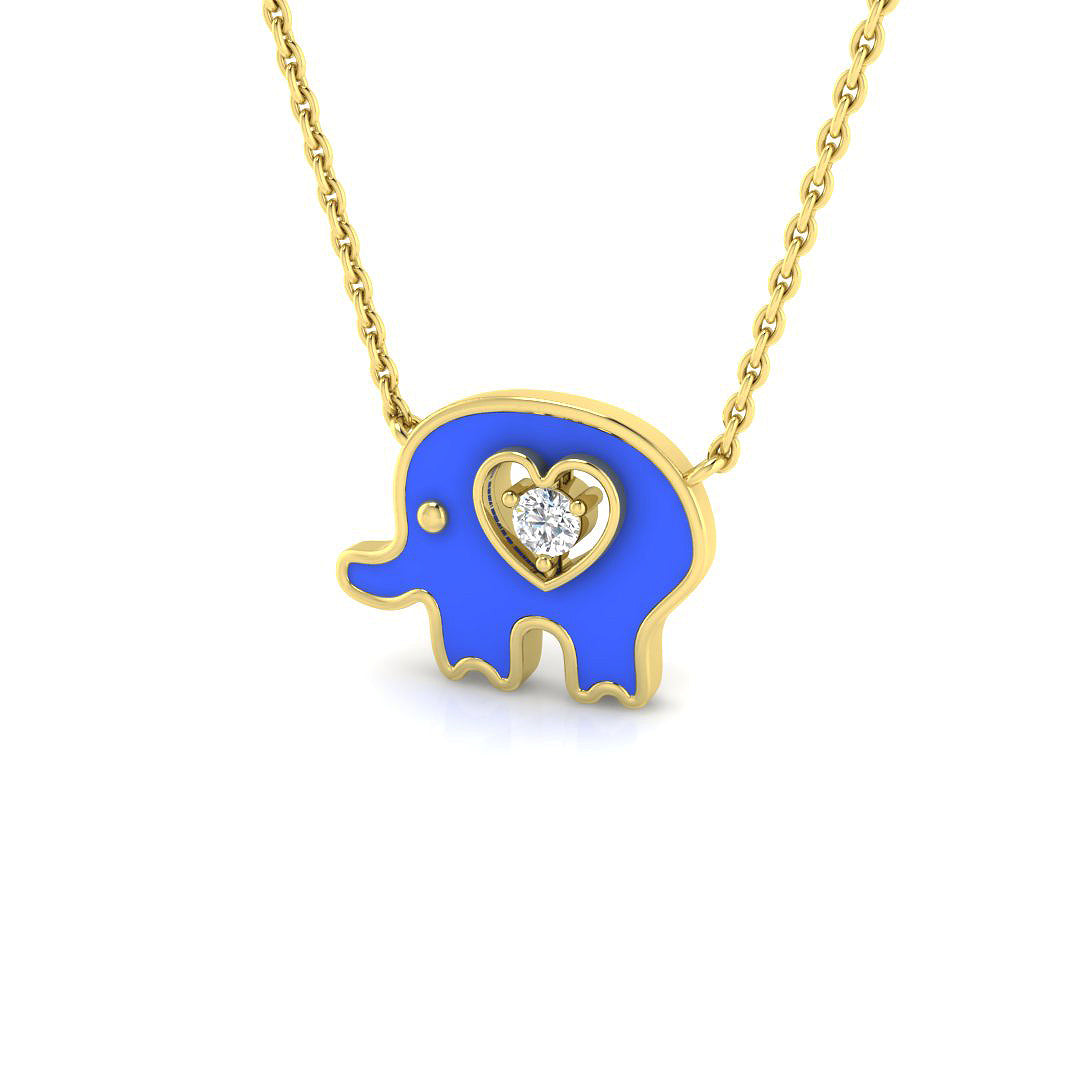 Diamond Elephant Pendant 0.15ct Gold & Platinum Necklace in 10K/14K gold and platinum with certified lab-grown or natural diamonds