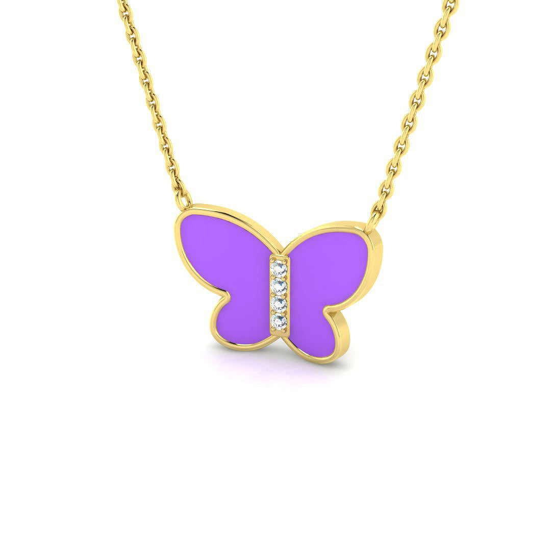 Diamond Butterfly Pendant 0.2ct Gold & Platinum Necklace in 10K/14K gold and platinum with certified lab-grown or natural diamonds