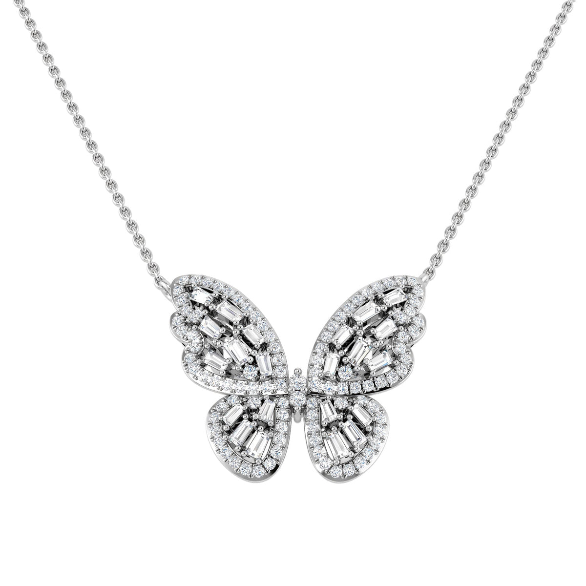 Diamond Butterfly Pendant 0.5ct Gold & Platinum Necklace (Without Chain) in 10K/14K gold and platinum with certified lab-grown or natural diamonds