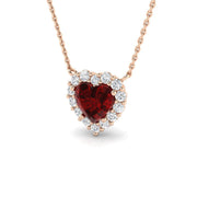 Heart Ruby Diamond Halo Pendant Necklace in 10K/14K gold and platinum with certified lab-grown or natural diamonds