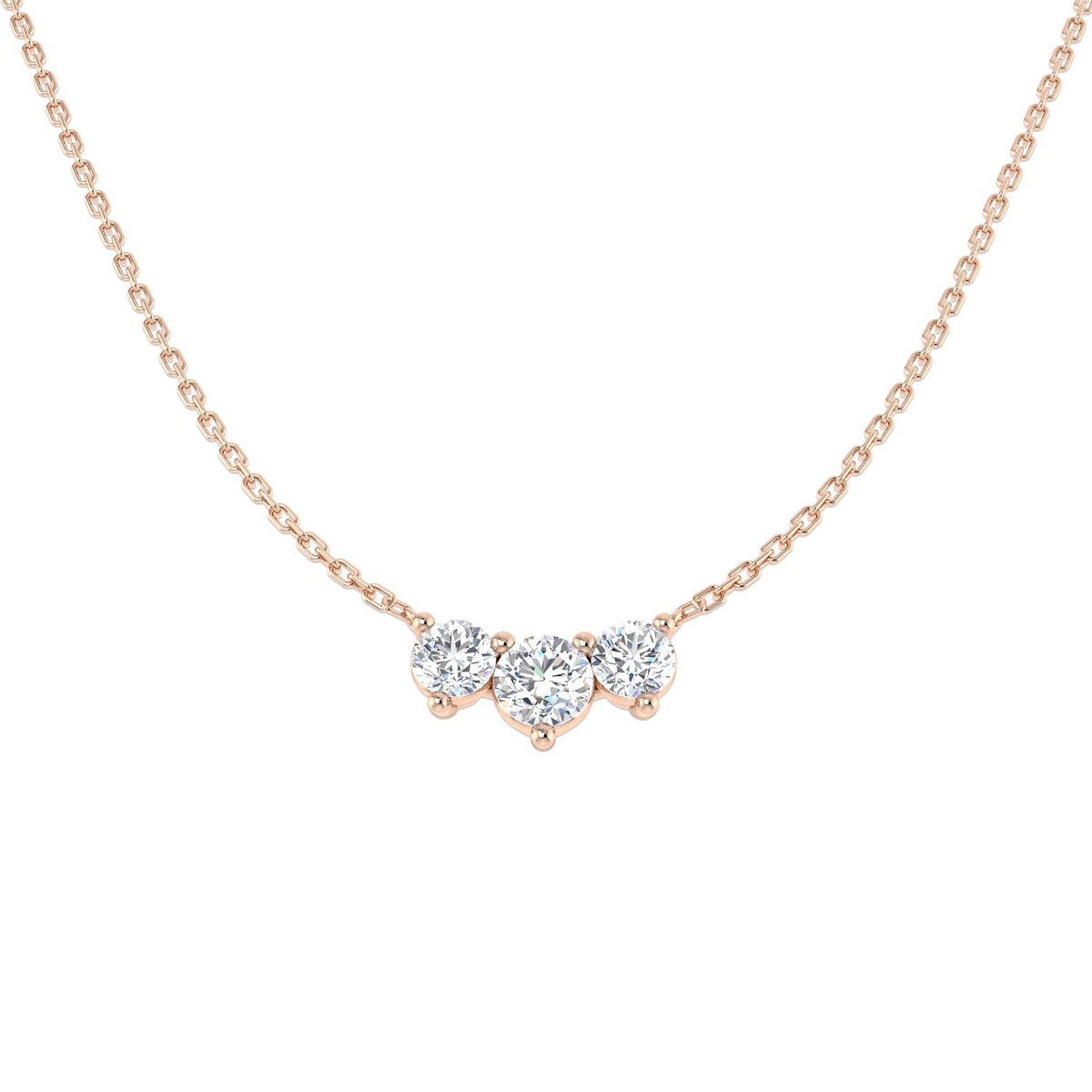 Lab Grown 3 Stone Diamond Necklace Minimal Bar Style in Gold & in 10K/14K gold and platinum with certified lab-grown or natural diamonds
