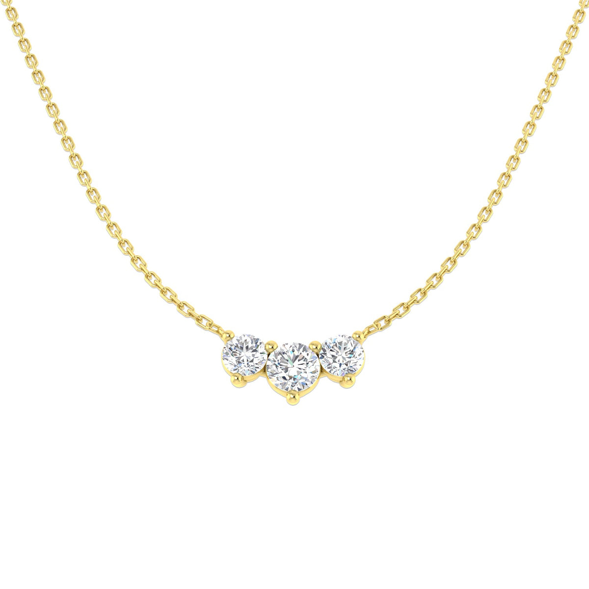 Lab Grown 3 Stone Diamond Necklace Minimal Bar Style in Gold & in 10K/14K gold and platinum with certified lab-grown or natural diamonds