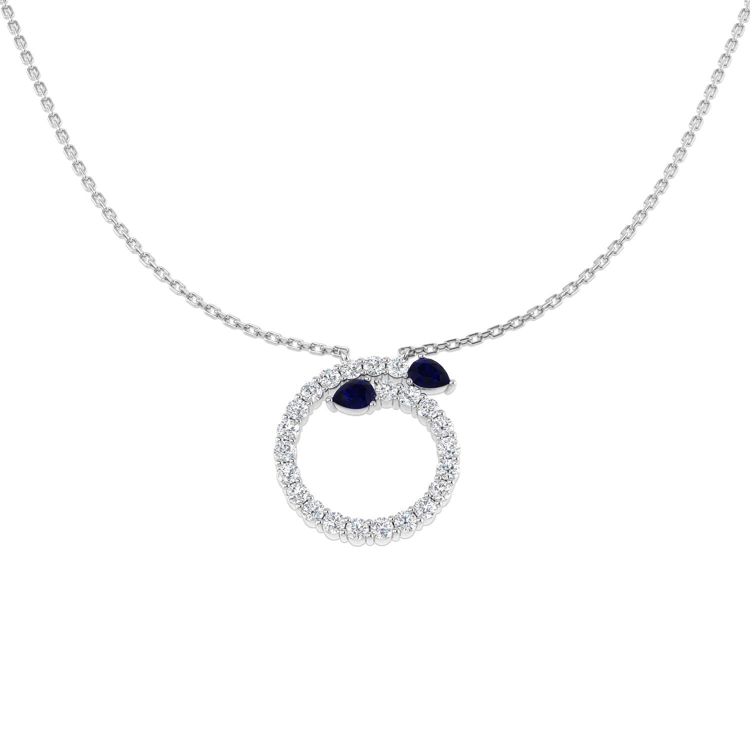 Blue Sapphire Pendant Necklace with Diamond Open Circle Design in 10K/14K gold and platinum with certified lab-grown or natural diamonds