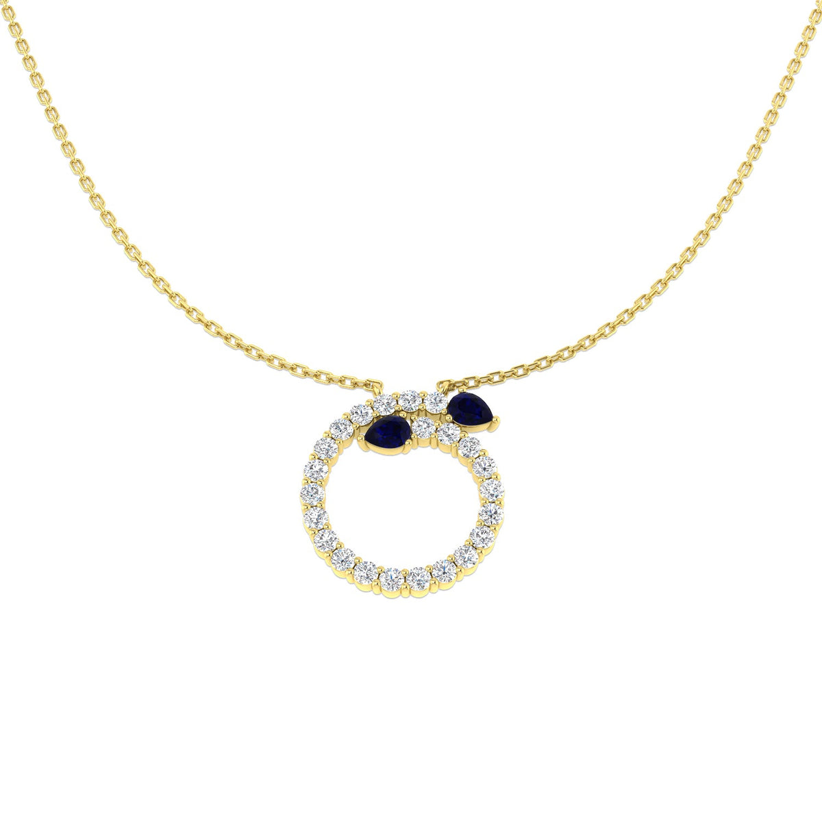 Blue Sapphire Pendant Necklace with Diamond Open Circle Design in 10K/14K gold and platinum with certified lab-grown or natural diamonds