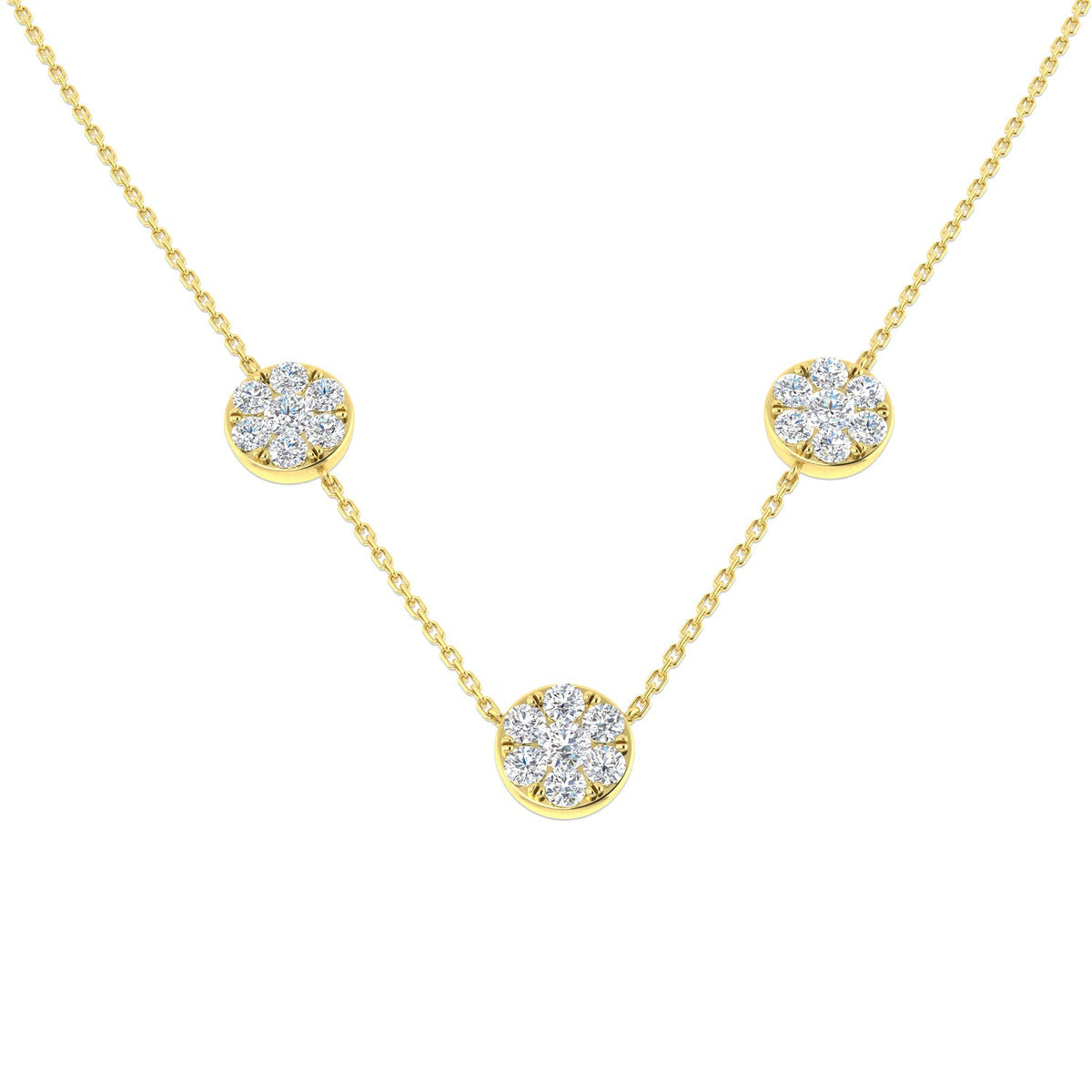 Diamond Cluster Necklace 1.75ct Gold in 10K/14K gold and platinum with certified lab-grown or natural diamonds