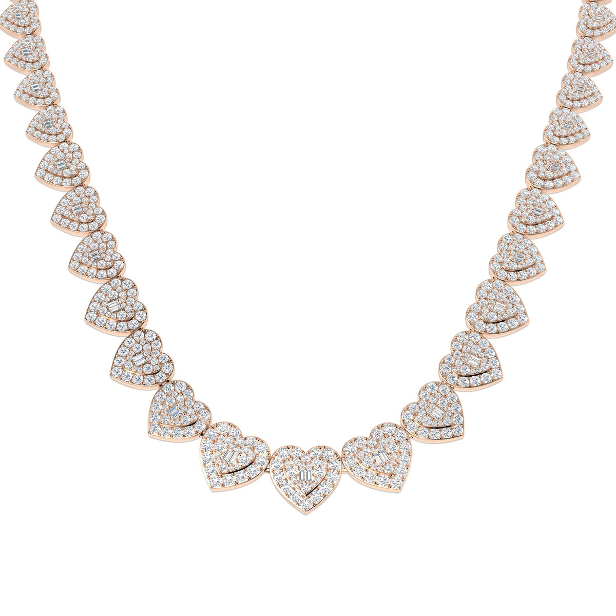 Heart Diamond Tennis Necklace in 10K/14K gold and platinum with certified lab-grown or natural diamonds