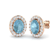 Aquamarine Diamond Halo Stud Earrings in Gold - 2.5ct & 3ct Elegance in 10K/14K gold and platinum with certified lab-grown or natural diamonds