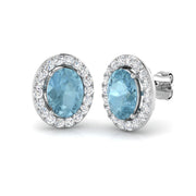 Aquamarine Diamond Halo Stud Earrings in Gold - 2.5ct & 3ct Elegance in 10K/14K gold and platinum with certified lab-grown or natural diamonds