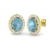 Aquamarine Diamond Halo Stud Earrings in Gold - 2.5ct & 3ct Elegance in 10K/14K gold and platinum with certified lab-grown or natural diamonds