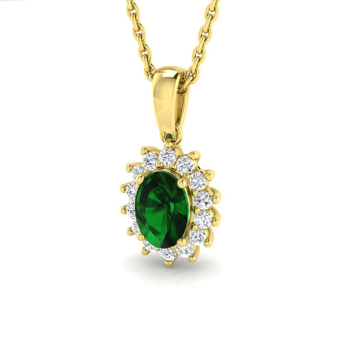 Emerald Diamond Cluster Pendant in in 10K/14K gold and platinum with certified lab-grown or natural diamonds