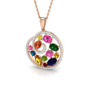 Multicolor Gemstone Swirl Pendant 1.75ct Gold (Without Chain ) in 10K/14K gold and platinum with certified lab-grown or natural diamonds