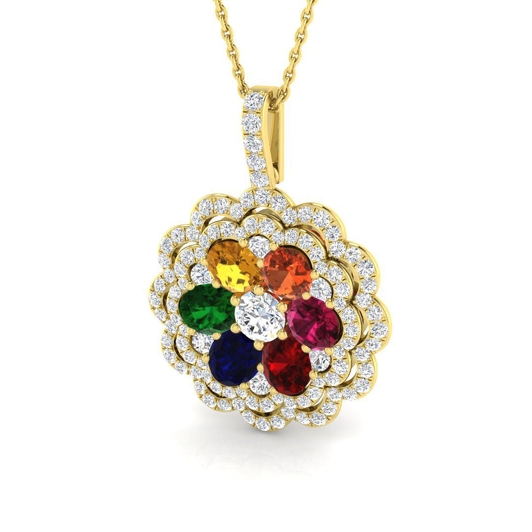 Diamond Flower Pendant 0.15ct Gold & Platinum Necklace (Without Chain) in 10K/14K gold and platinum with certified lab-grown or natural diamonds