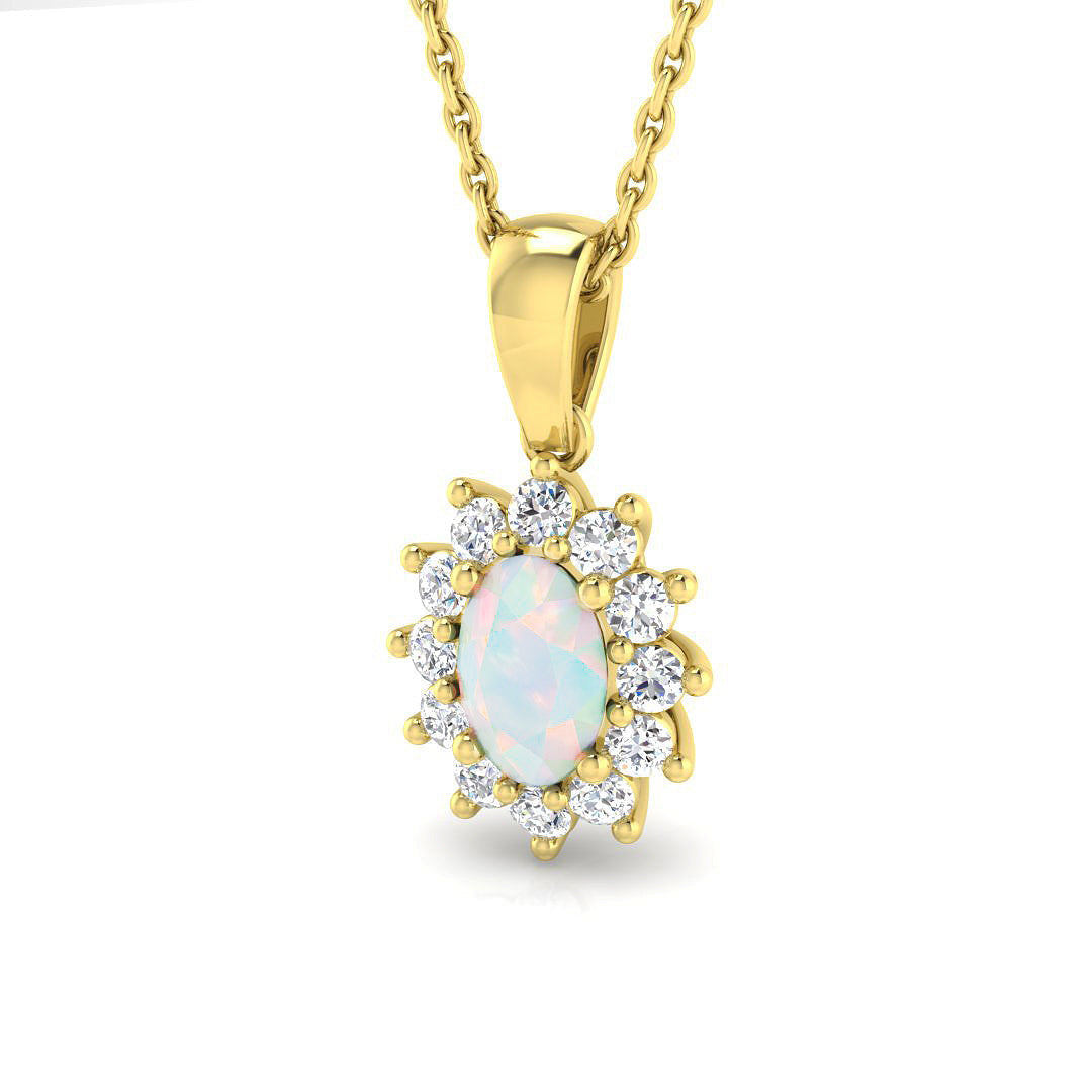 Opal Diamond Pendant UK in 10K/14K gold and platinum with certified lab-grown or natural diamonds