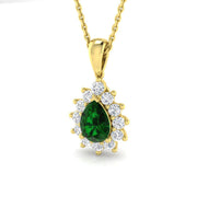 Pear Cut Emerald & Diamond Halo Pendant Without Chain in 10K/14K gold and platinum with certified lab-grown or natural diamonds