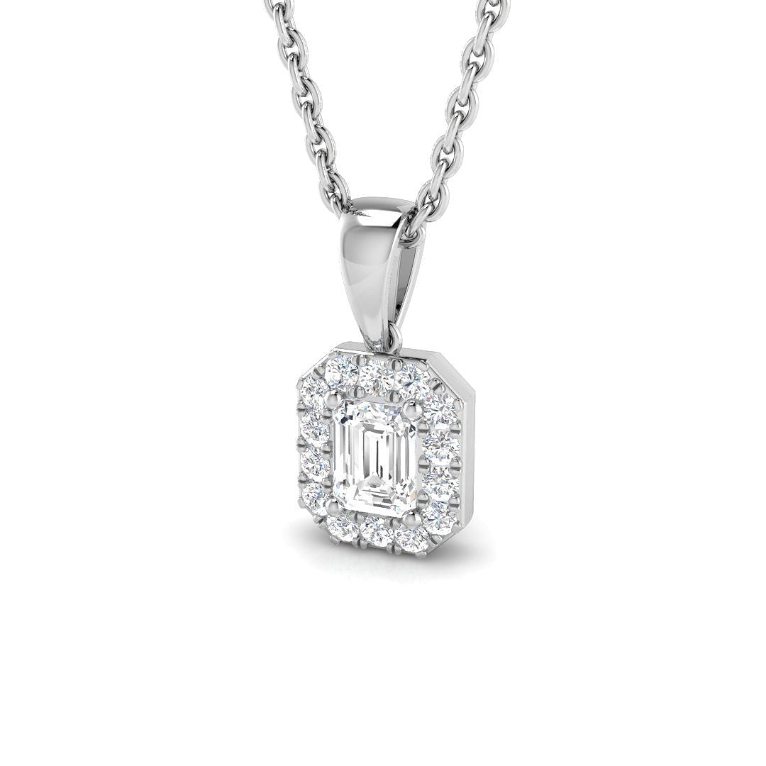Baguette and Round Diamond Pendant Necklace in 10K/14K gold and platinum with certified lab-grown or natural diamonds