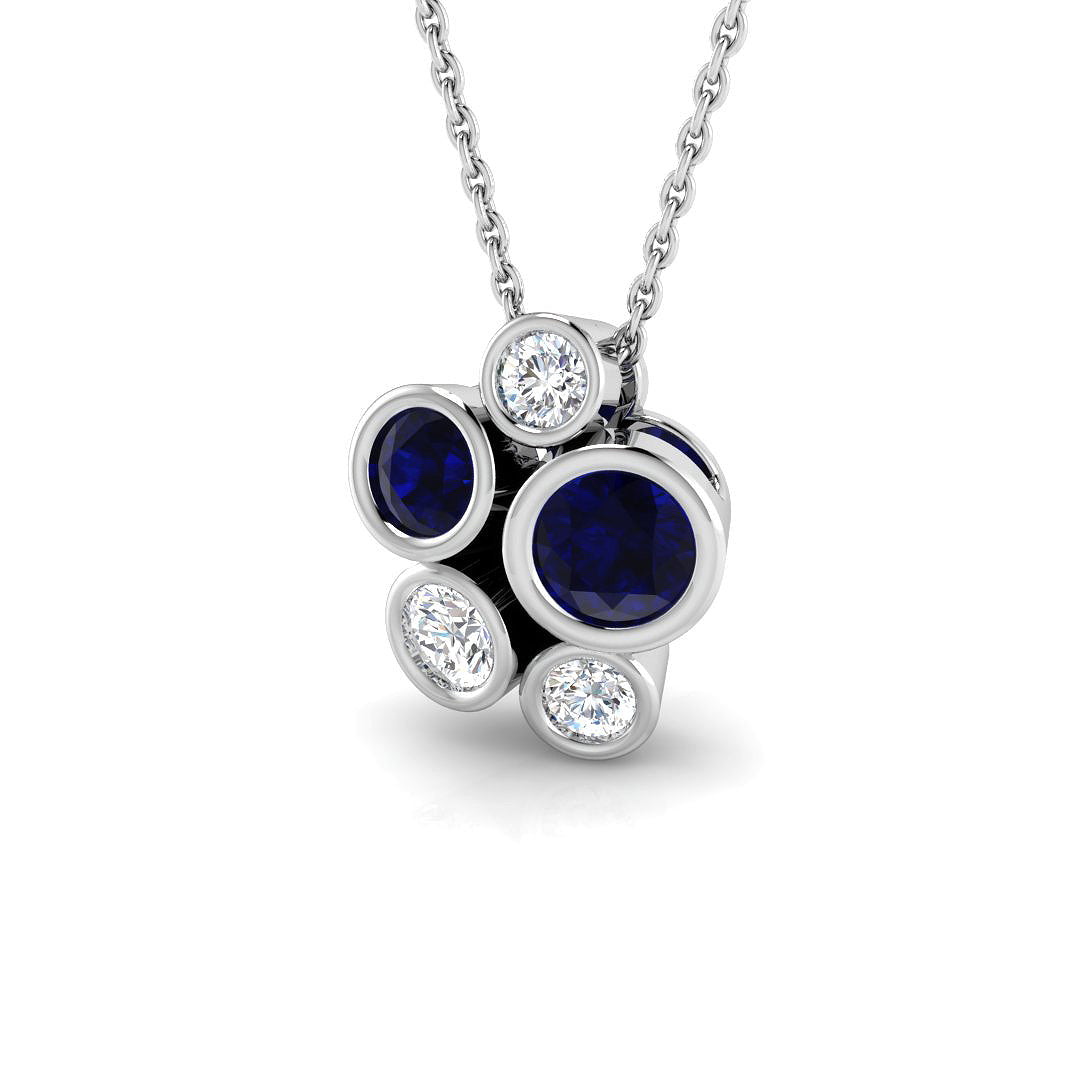 Blue Sapphire & Diamond Cluster Pendant Necklace - Gemstone Pendant in 10K/14K gold and platinum with certified lab-grown or natural diamonds