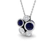 Blue Sapphire & Diamond Cluster Pendant Necklace - Gemstone Pendant in 10K/14K gold and platinum with certified lab-grown or natural diamonds