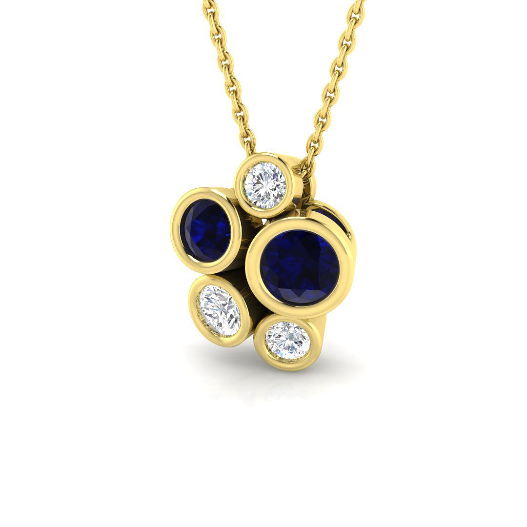 Blue Sapphire & Diamond Cluster Pendant Necklace - Gemstone Pendant in 10K/14K gold and platinum with certified lab-grown or natural diamonds